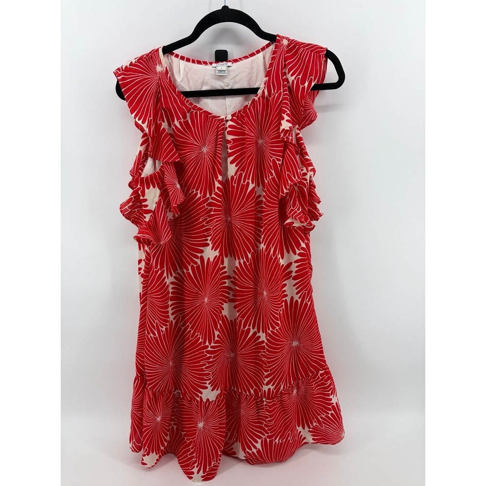 J. Crew, Red Sunburst Flowers Flutter Sleeve Dress, Career, Women's Size Small